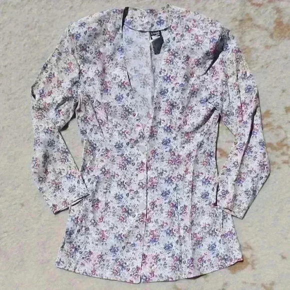 VINTAGE KNAPP STUDIO 80s Lightweight Long Button Up Floral Blazer Women Small - Picture 1 of 9